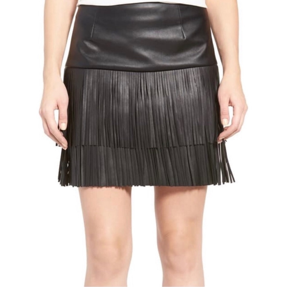 Trouvé Vegan Leather Black Fringe Mini Skirt Size 4